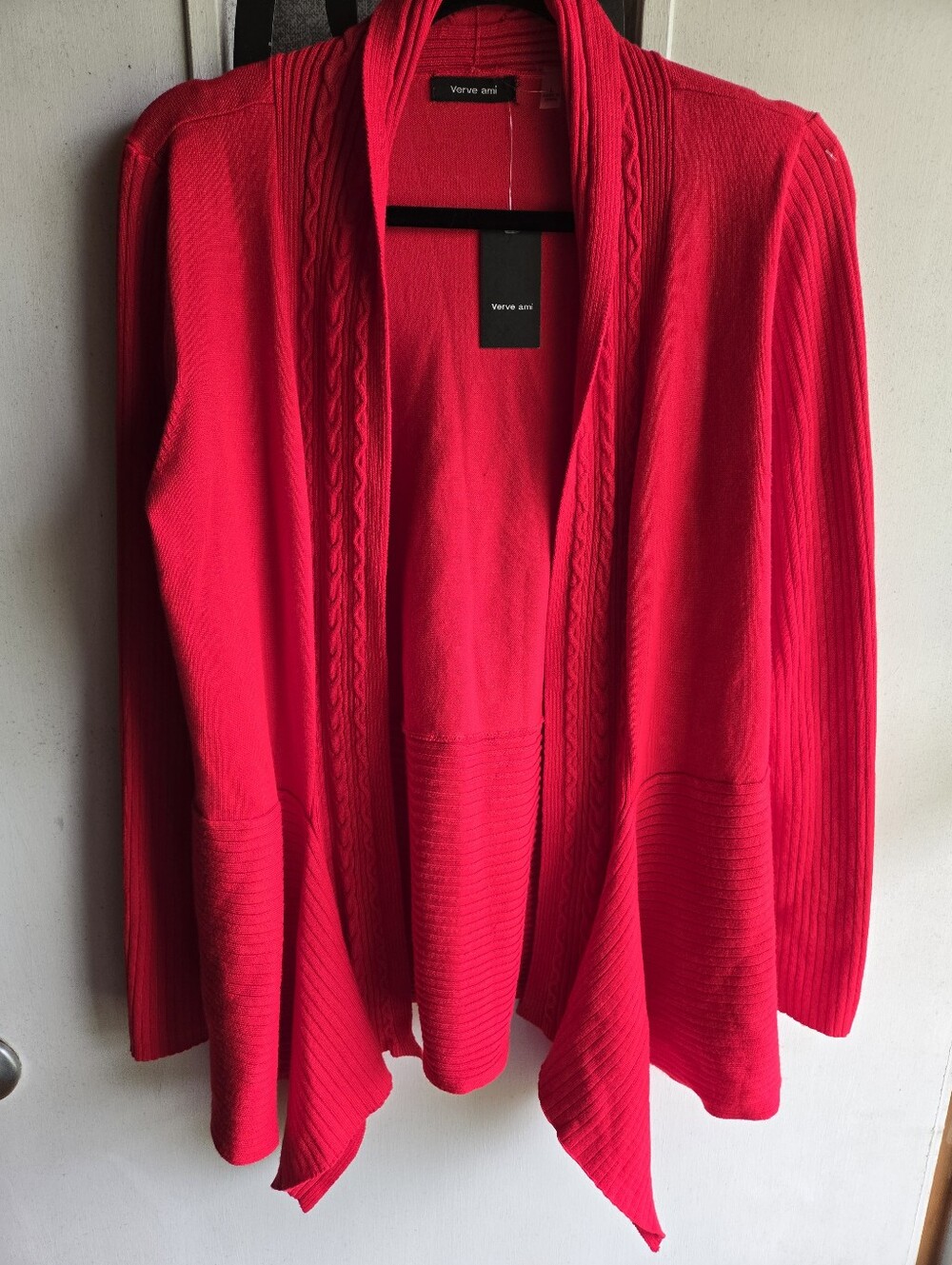 Verve Ami Women's Red Open-Front Draped Cardigan NWT